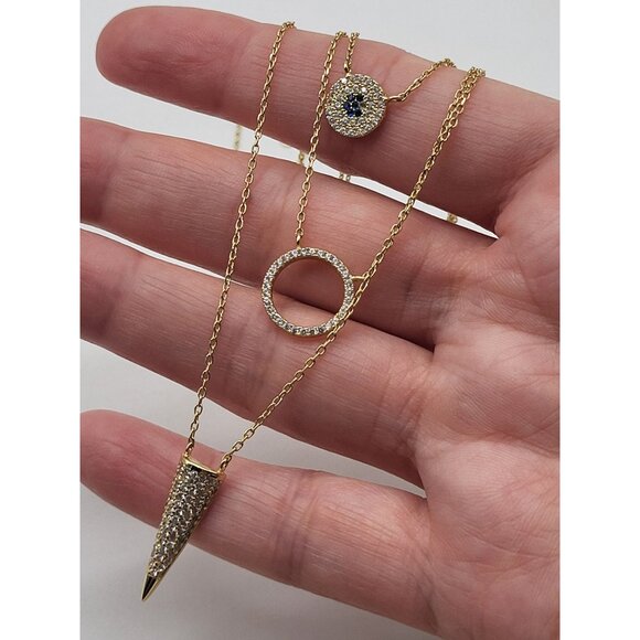 JENNIFER MILLER TRIPLE LAYER NECKLACE Gold Plated 925 Sterling Silver Pave *FLAW - Picture 9 of 12